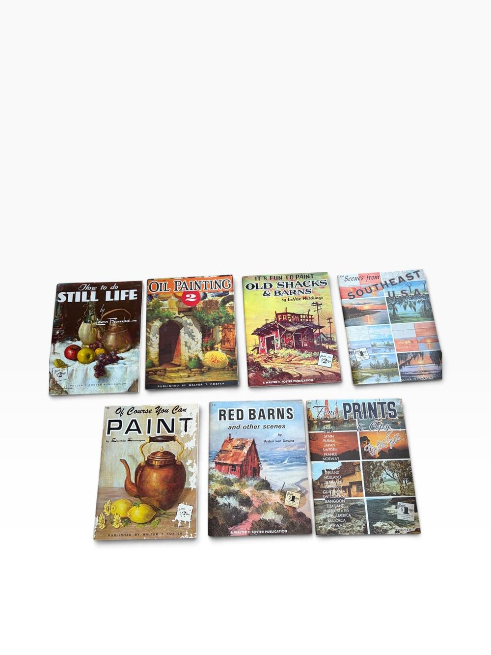 7 Vintage Walter Foster Art Book Lot Mid Century How to Paint Still Life Barns